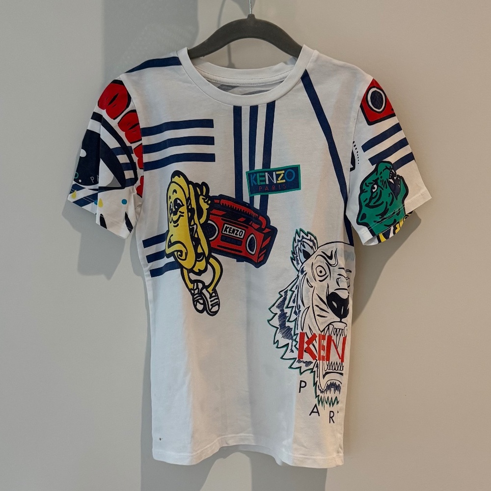 Kids Kenzo White Short Sleeve Tee with Eclectic Design